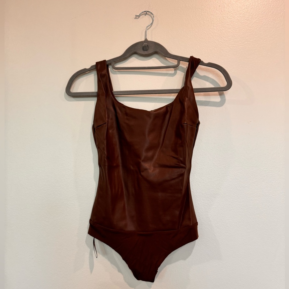 Skims Brown leather bodysuit size S